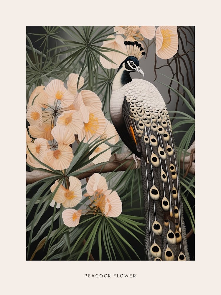 Flower Illustration Peacock Flower 2 Poster