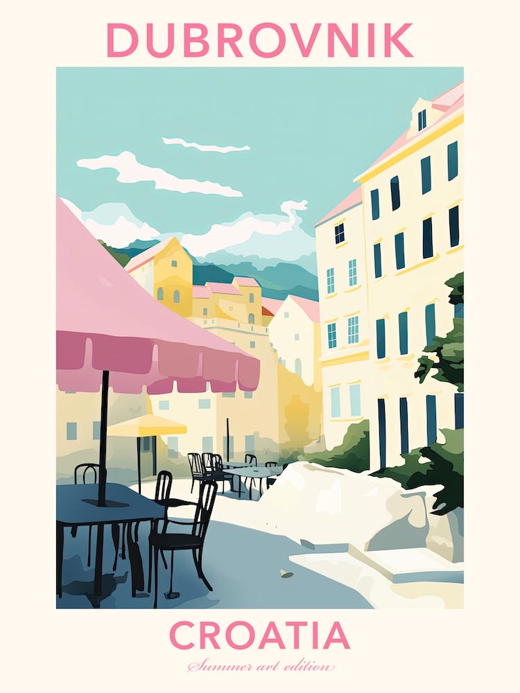 Dubrovnik, Croatia, Flat Pastels Tones Illustration 1 Poster
