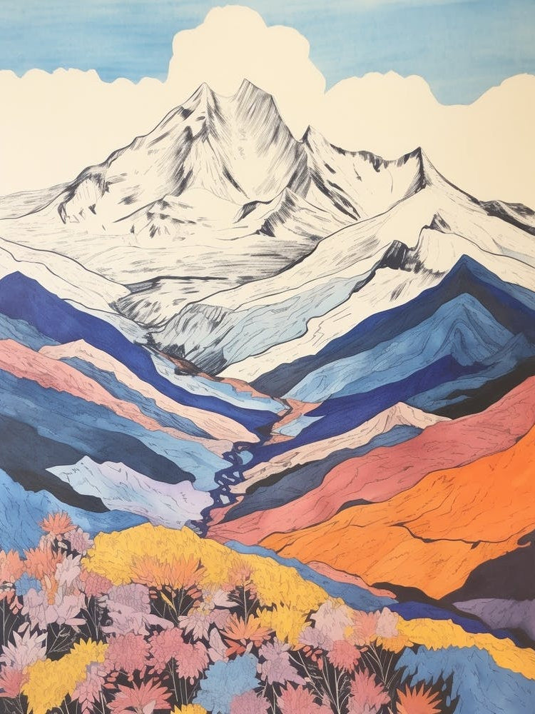 Mount Elbrus Russia 1 Colourful Mountain Illustration