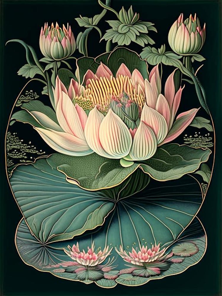 Water Lily 3 Floral Botanical Vintage Poster Flower