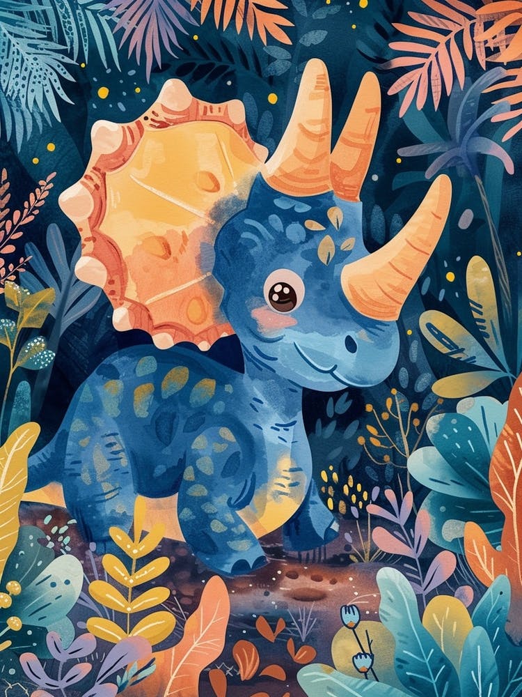 Cute Triceratops Watercolour 1