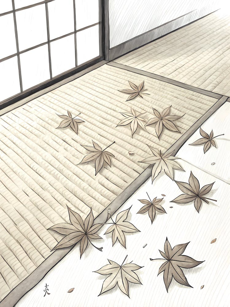 Minimalist Ink Sketch Of A Fallen Maple Leaves O