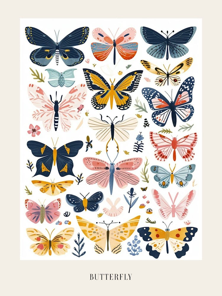 Colourful Insect Illustration Butterfly 22 Poster
