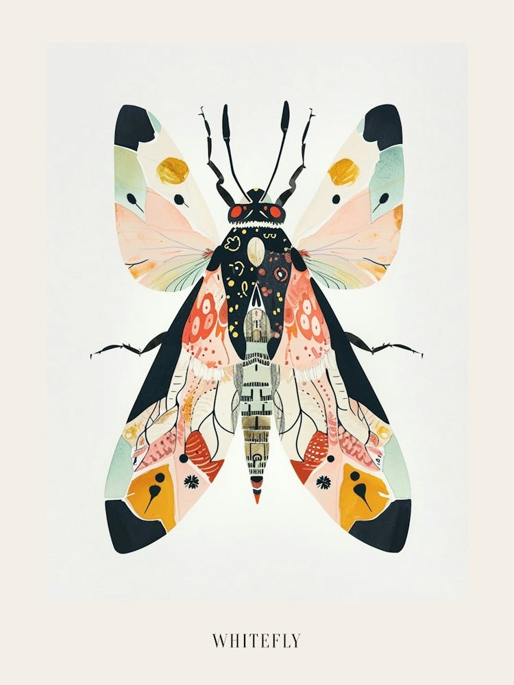 Colourful Insect Illustration Whitefly 21 Poster