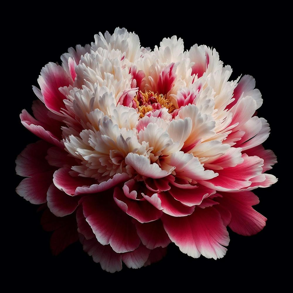 Pink White Peony on Black Background