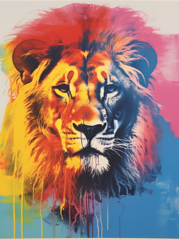 Lion Pop Art Risograph Inspired 3