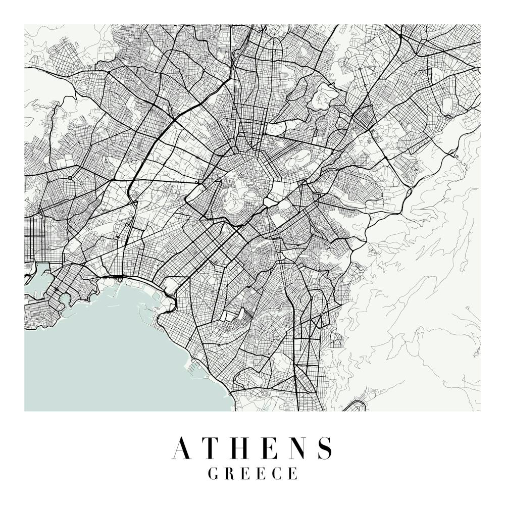 Athens Greece Street Map Color Minimal Square