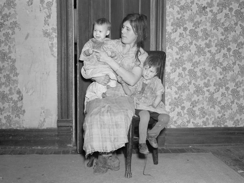 Mrs, Alfred Atkinson With Baby And Young Child In Farm Home Near Shannon City, Iowa, They Rent Eighty Acres From