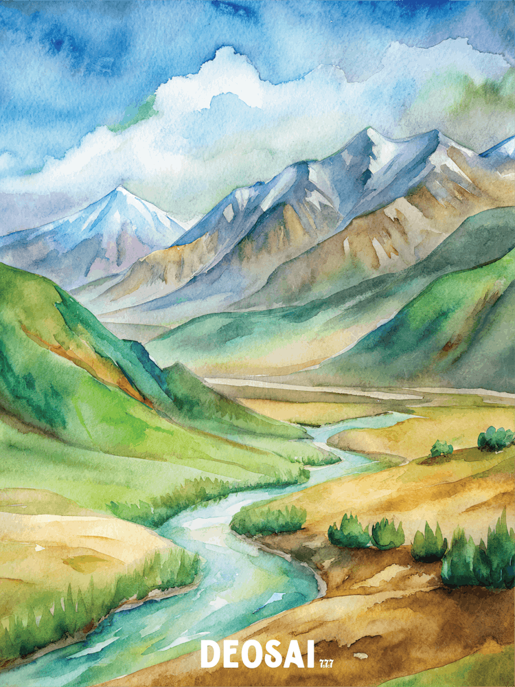 Deosai National Park Watercolor Painting