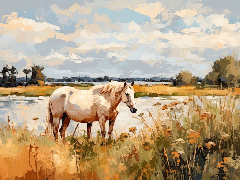 Horses Painting In Loire Valley, France, Landscape 4