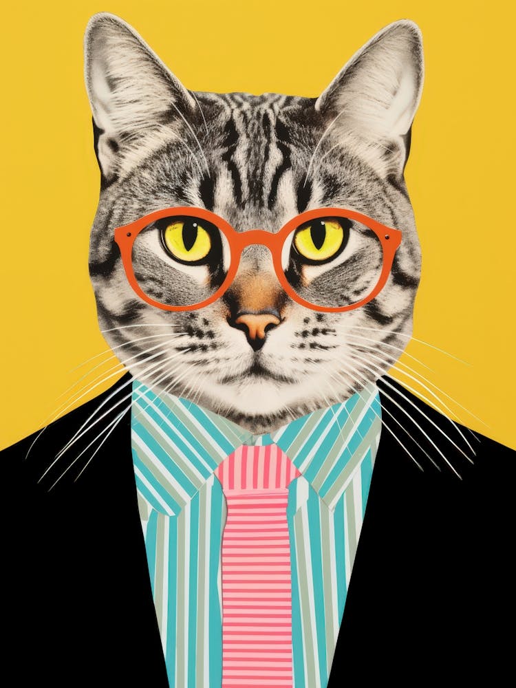 Cat in a suit wearing glasses 