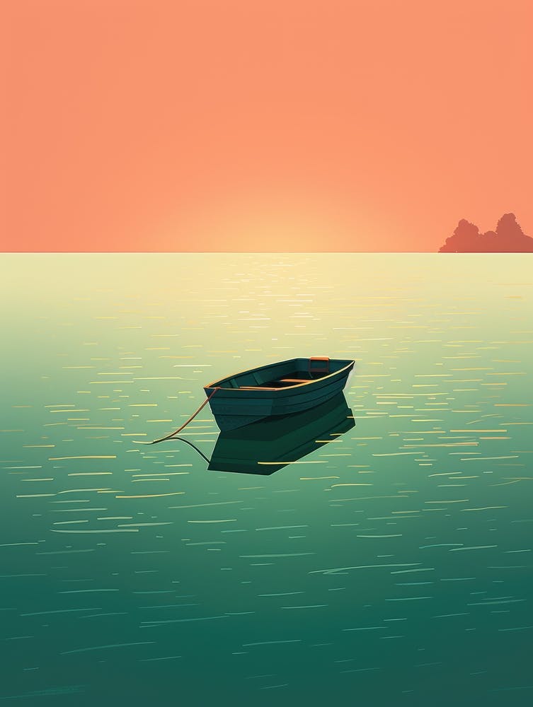 Boot im Meer bei Sonnenuntergang