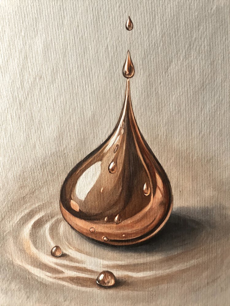 Oil Painting Style Bronze Droplet Effect On Pale