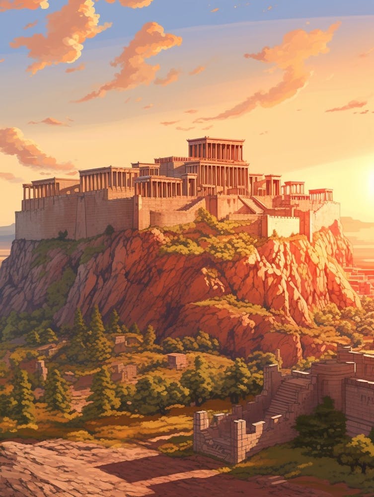 Acropolis Of Athens Pixel Art 2