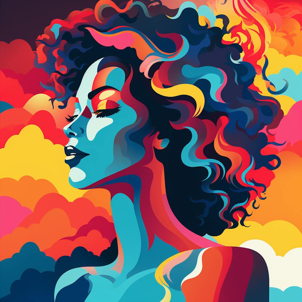 Colorful Woman With Curly Hair