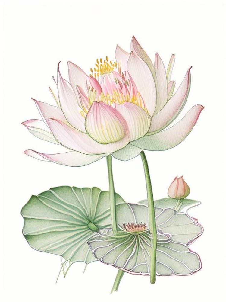 Water Lily Floral Quentin Blake Inspired Illustration 3 Flower