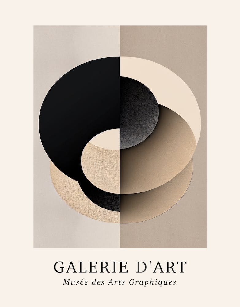 Galerie D'Art Abstract Geometric Circle Beige And Black 1