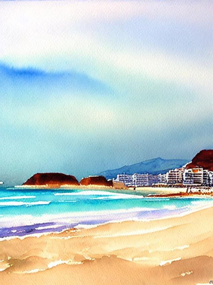 Amadores Beach 4, Gran Canaria, Spain Watercolour