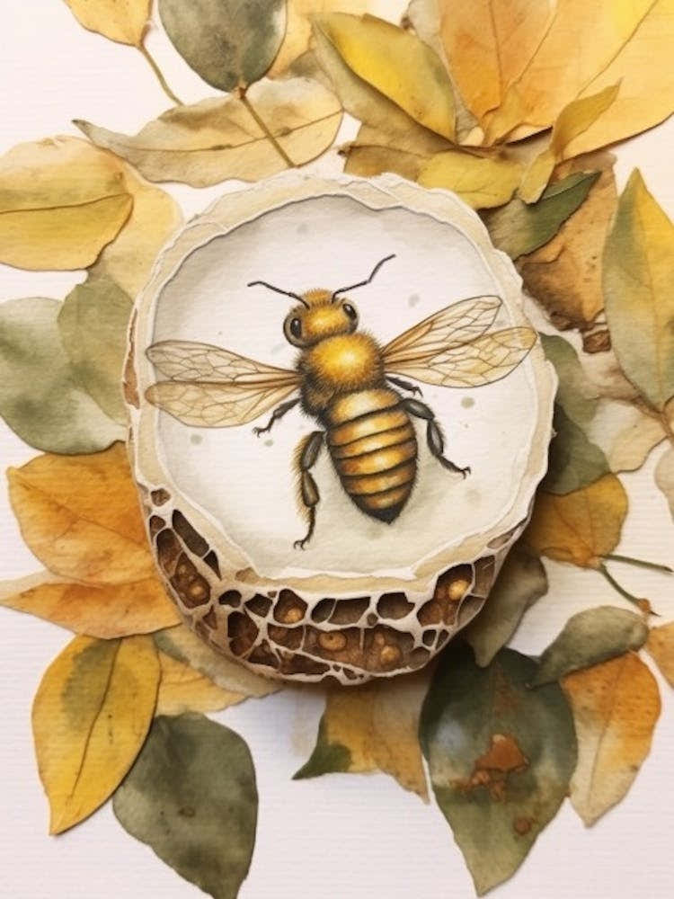 Mountain Bumble Bee Beehive Watercolour Illustration 2