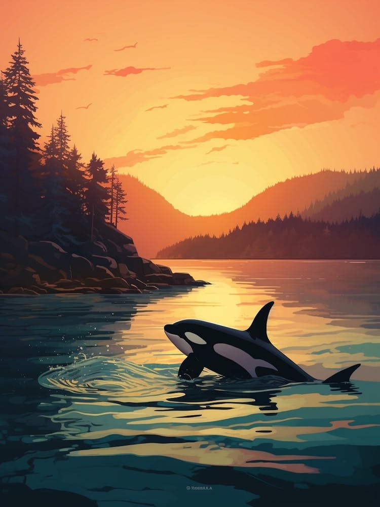 Modern Orca Whale Graphic Design Style In Sunset 4