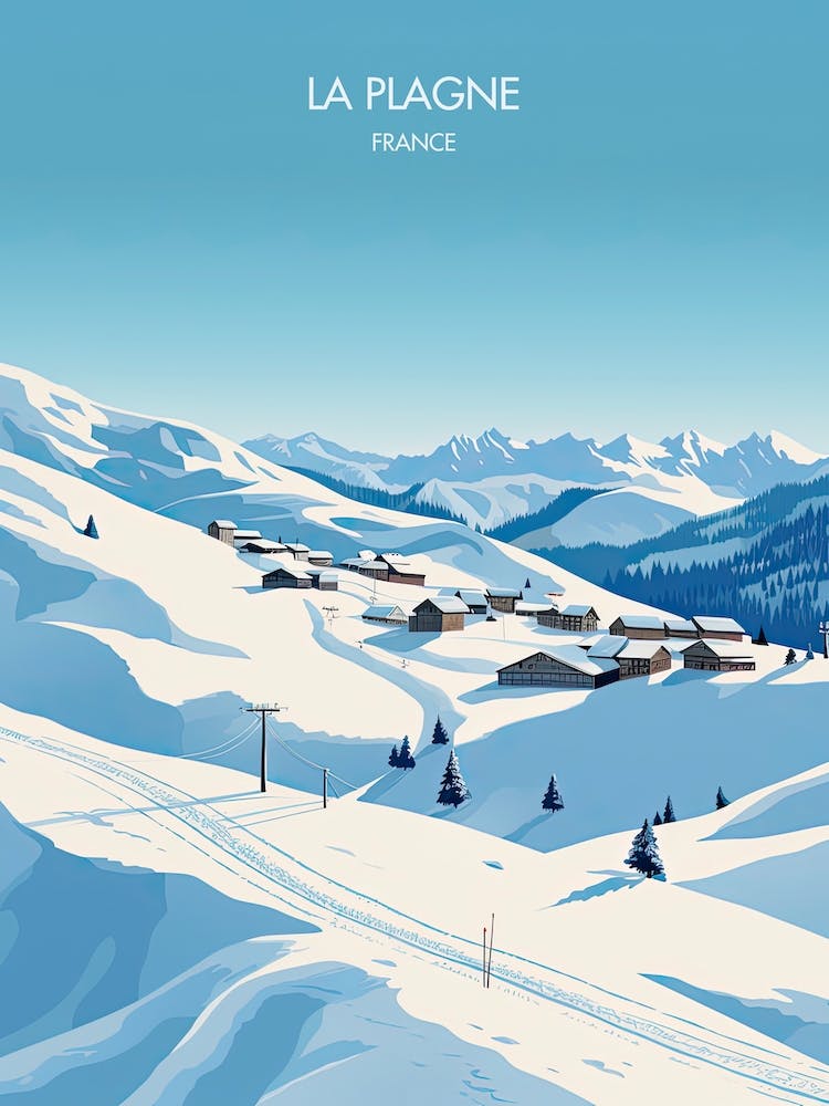 Poster von La Plagne Frankreich, Skiresort Illustration 0