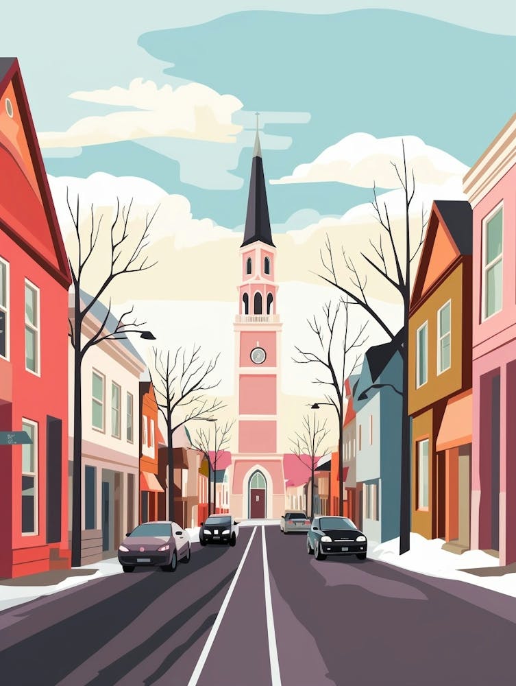 Vintage Winter Travel Illustration Reykjavik Iceland 2