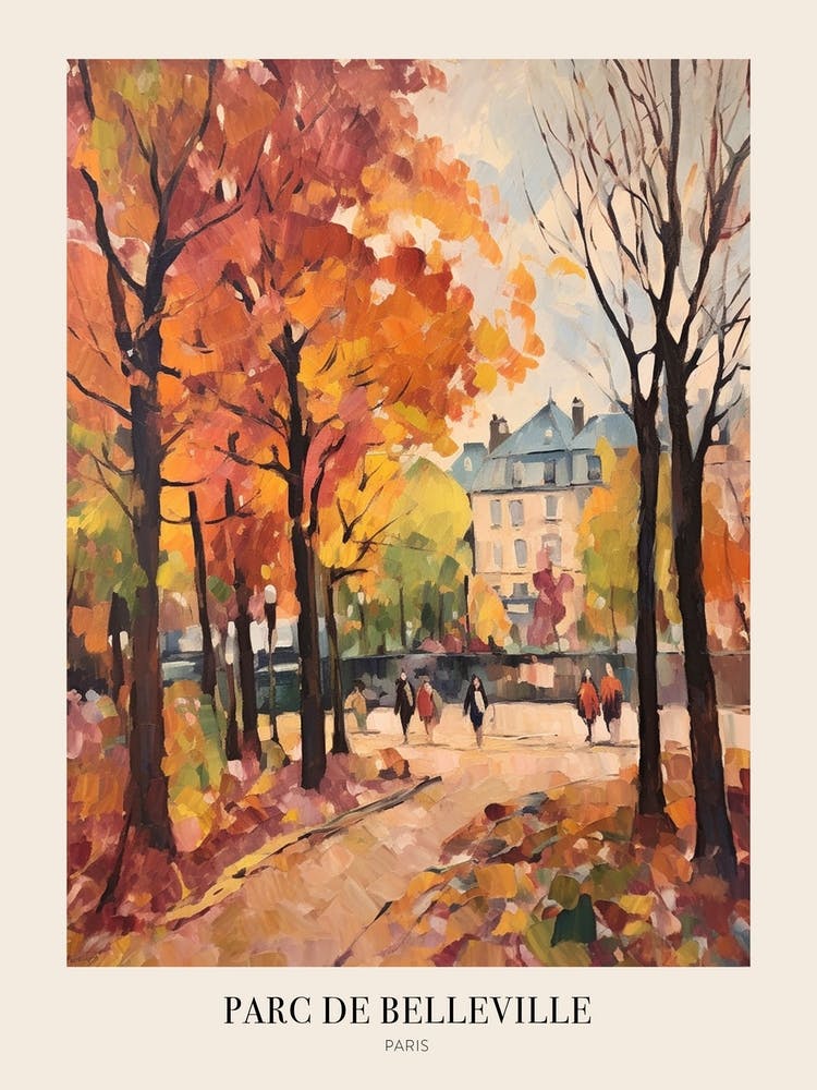 Autumn City Park Painting Parc De Belleville Paris France 1 Poster
