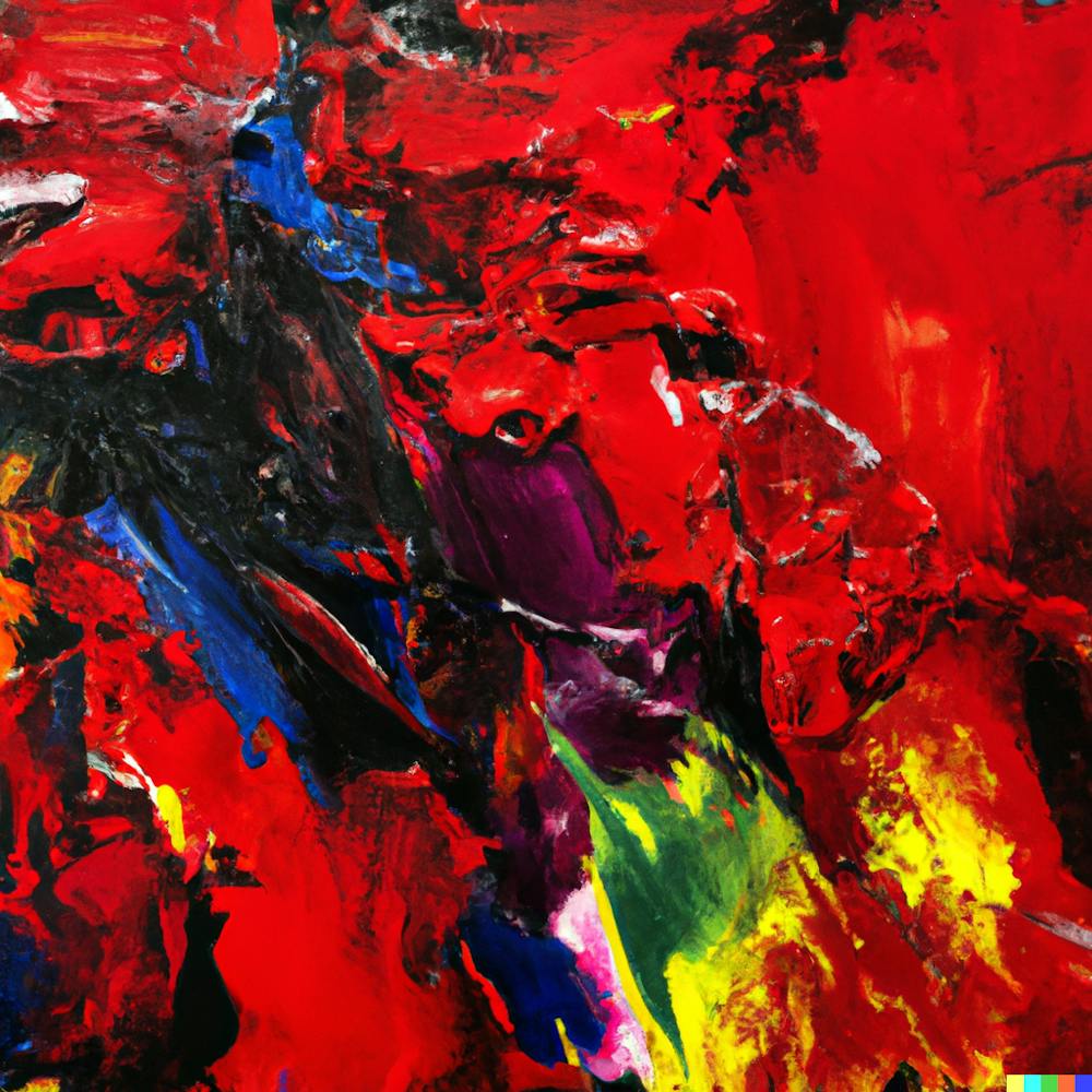 Abstract Painting, Oil On Canvas, Red Color