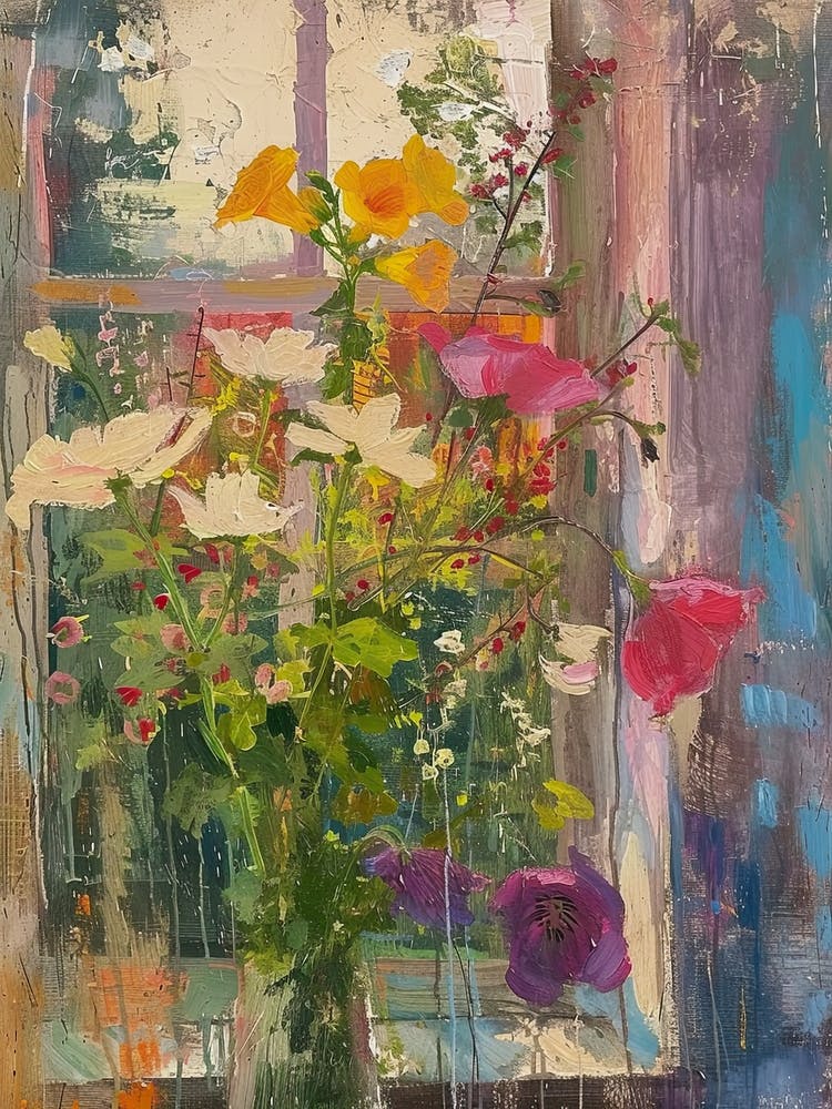 Hibiscus Flowers On A Cottage Window 2