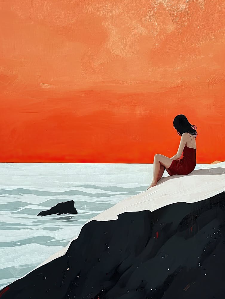 Girl Sitting On A Rock, Italy