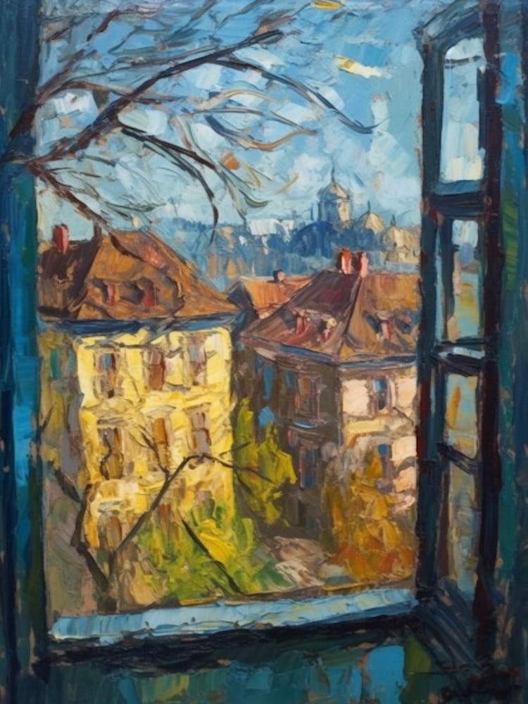 Window View Of Prague In The Style Of Expressionism 3