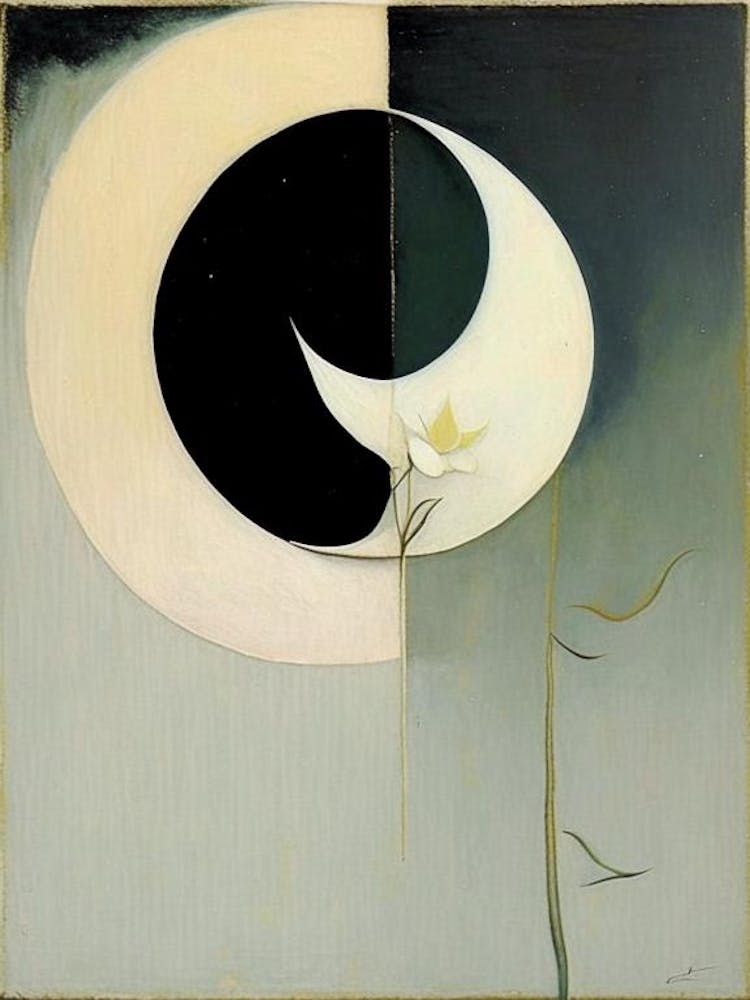 Crescent Moon And Lotus Symbol Abstract Painting