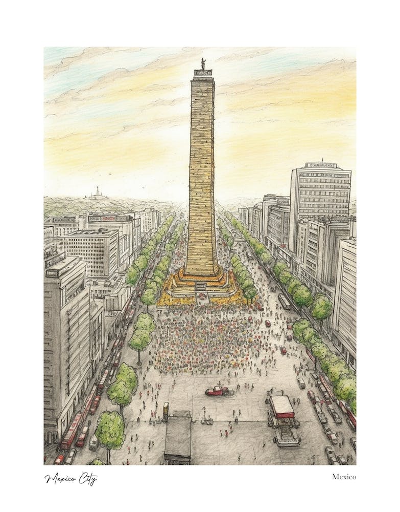 Mexico City Mexico Zeichnung im Bleistift-Stil 4 Reiseposter