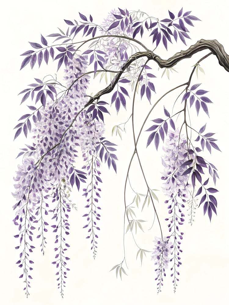 Minimalist Ink Sketch Of Wisteria Cascading From
