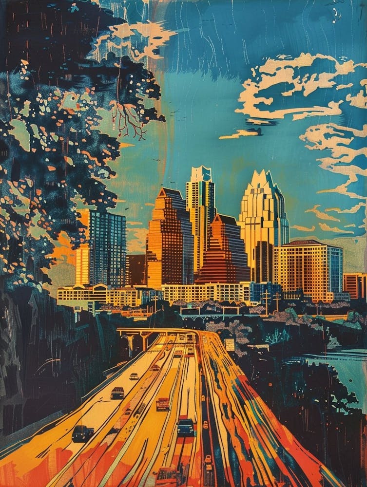 The Domain Austin Texas Colourful Blockprint 3