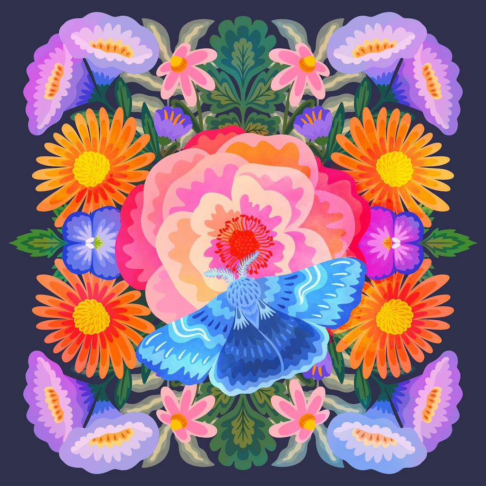 Flowers With Moth