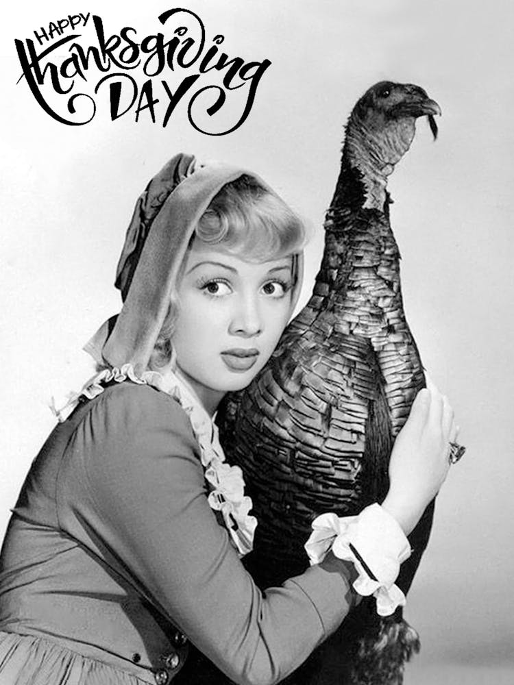 Funny Thanksgiving Poster, Young Woman Hugging Her Loving Turkey