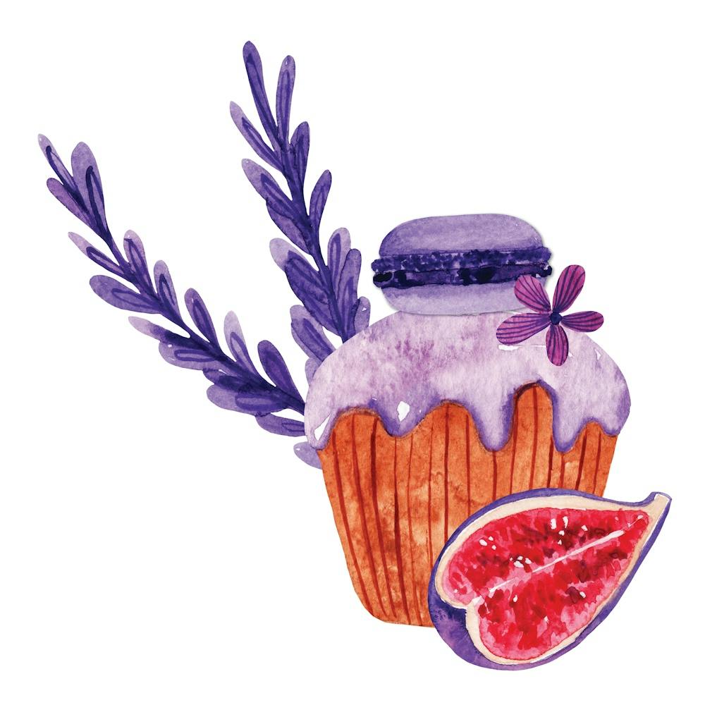 Watercolor Cupcake With Figs