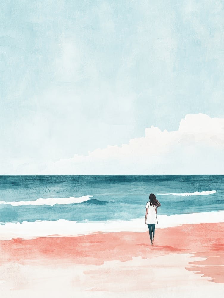 Woman Walking On The Beach