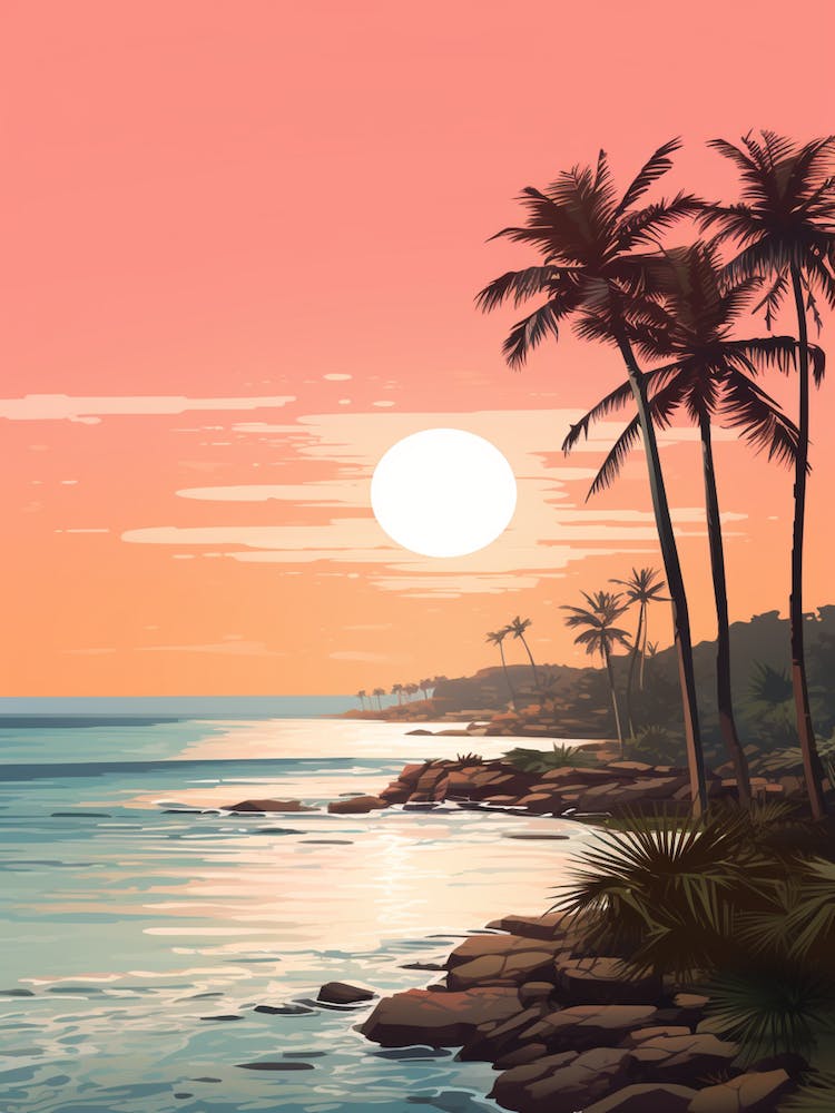 Illustration Of Greenmount Beach Australia In Pink Tones 1