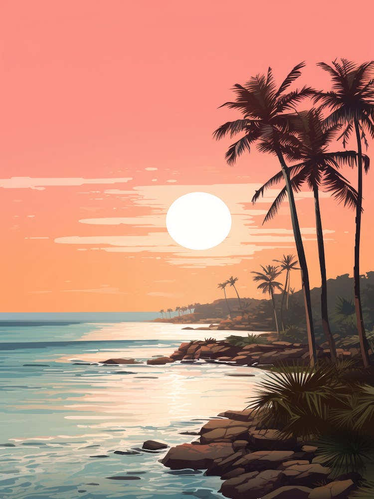 Illustration Of Greenmount Beach Australia In Pink Tones 1
