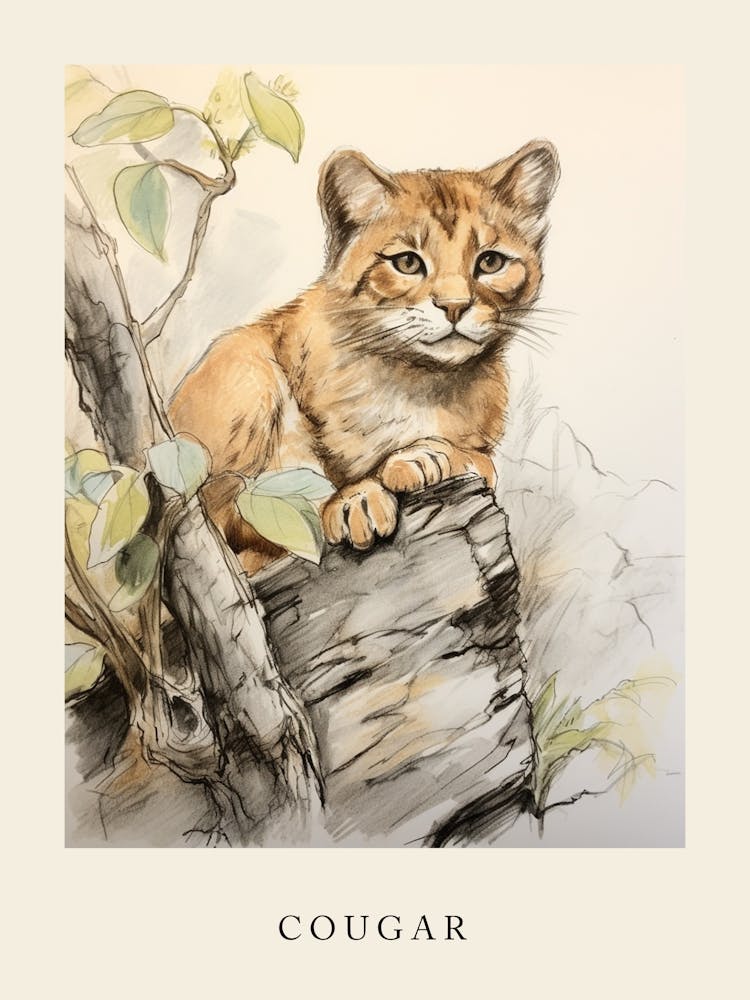 Beatrix Potter Inspired  Animal Watercolour Cougar 3