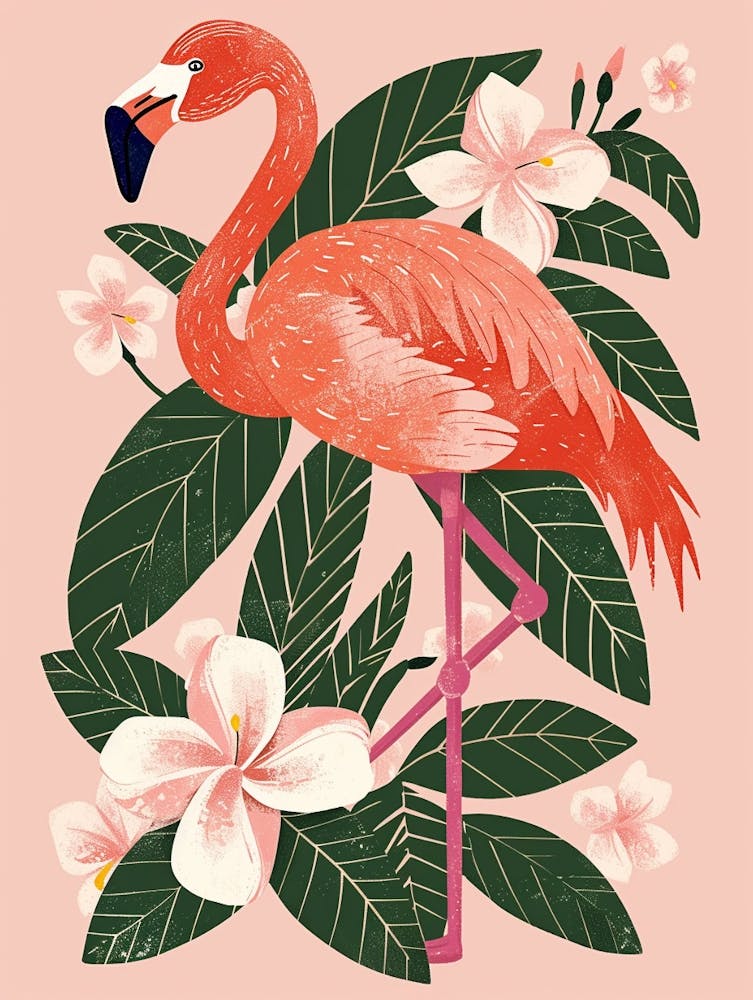 Chilenischer Flamingo Plumeria Minimalistische Illustration 1
