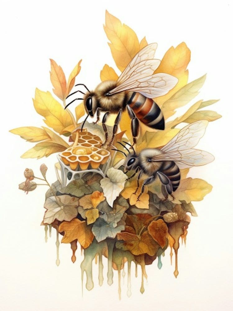 Resin Bee Beehive Watercolour Illustration 4