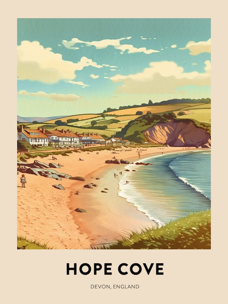 Devon Vintage Travel Poster Hope Cove