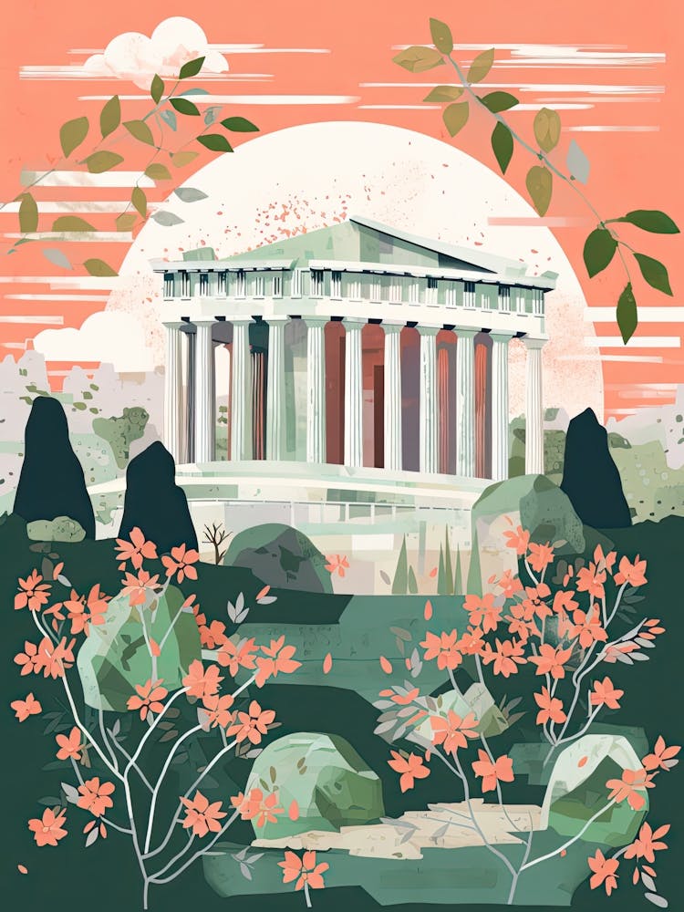The Parthenon   Nashville, Usa   Cute Botanical Illustration Travel 4