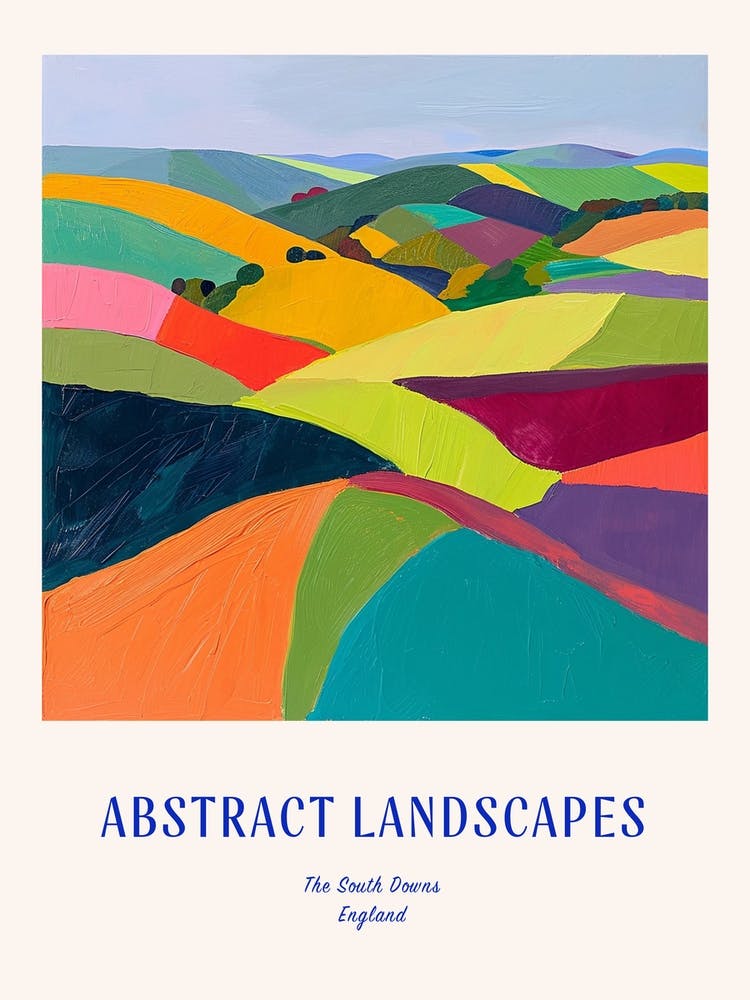 Colourful Abstract The South Downs England 3 Poster Blue