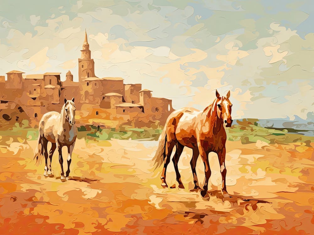 Horses Painting In Siena, Italy, Landscape 1