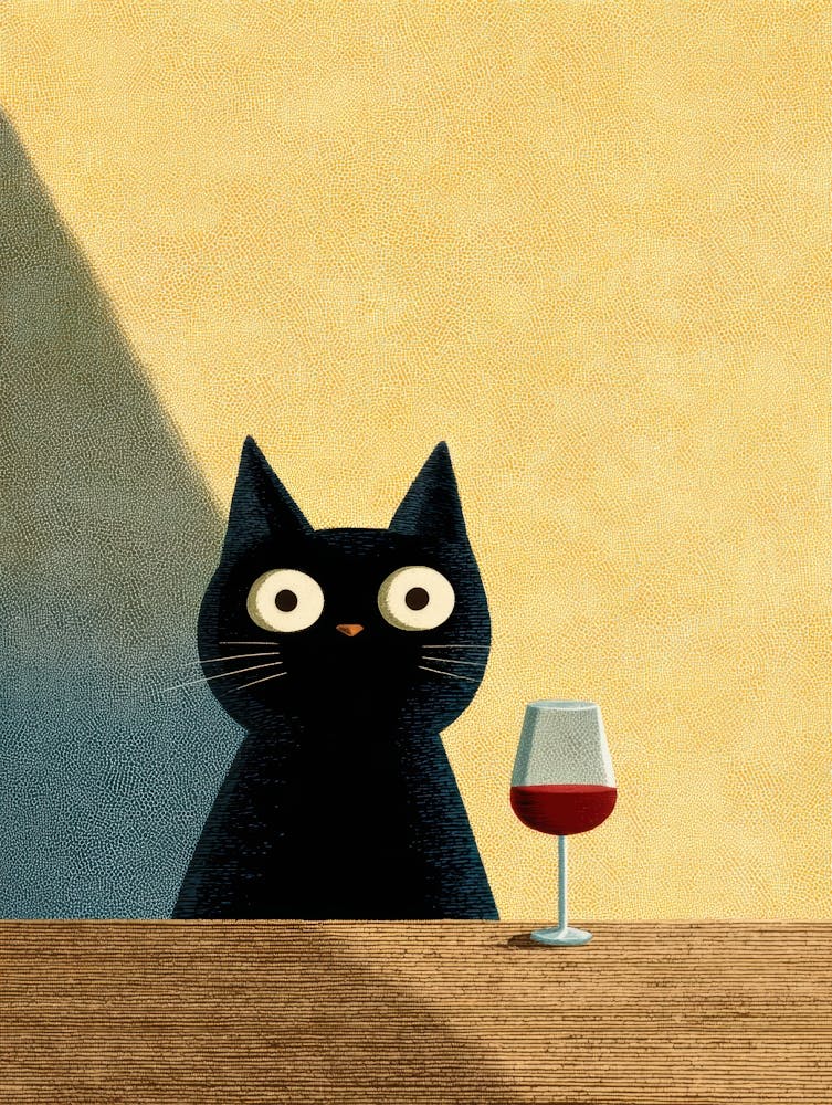 Black Cat With A Glass Of Wine 2