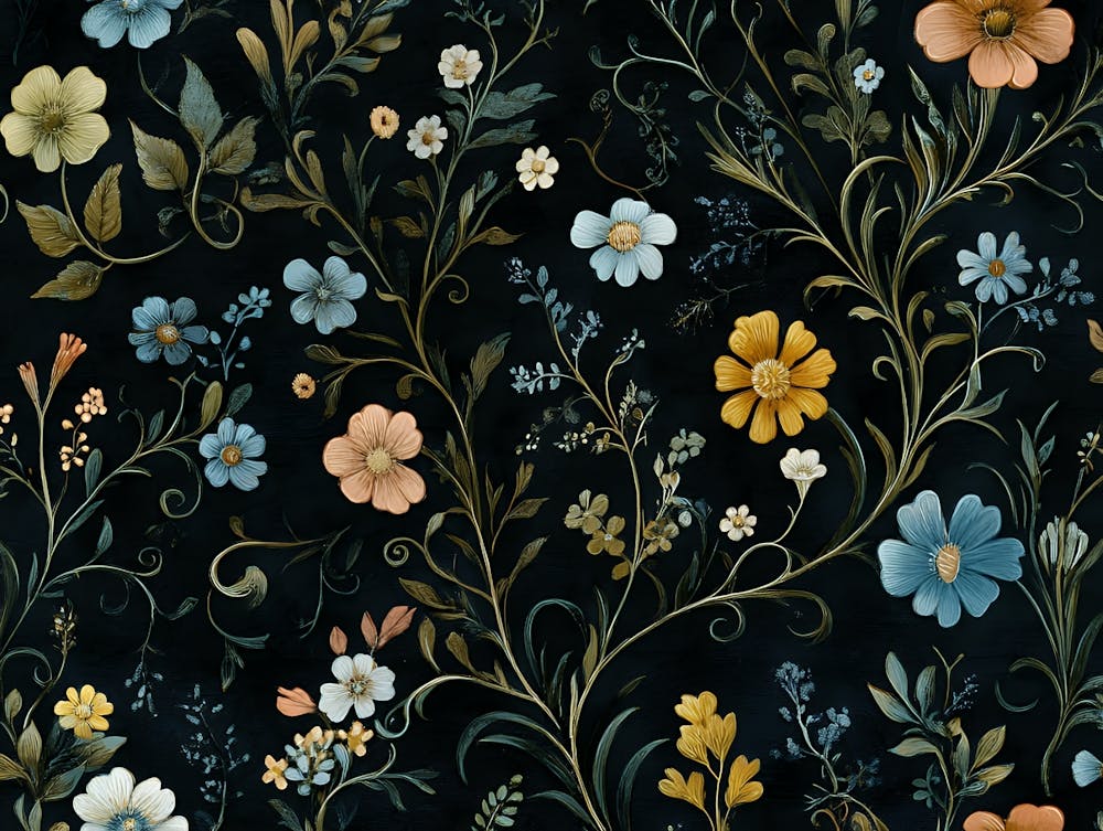 Floral Pattern On Black